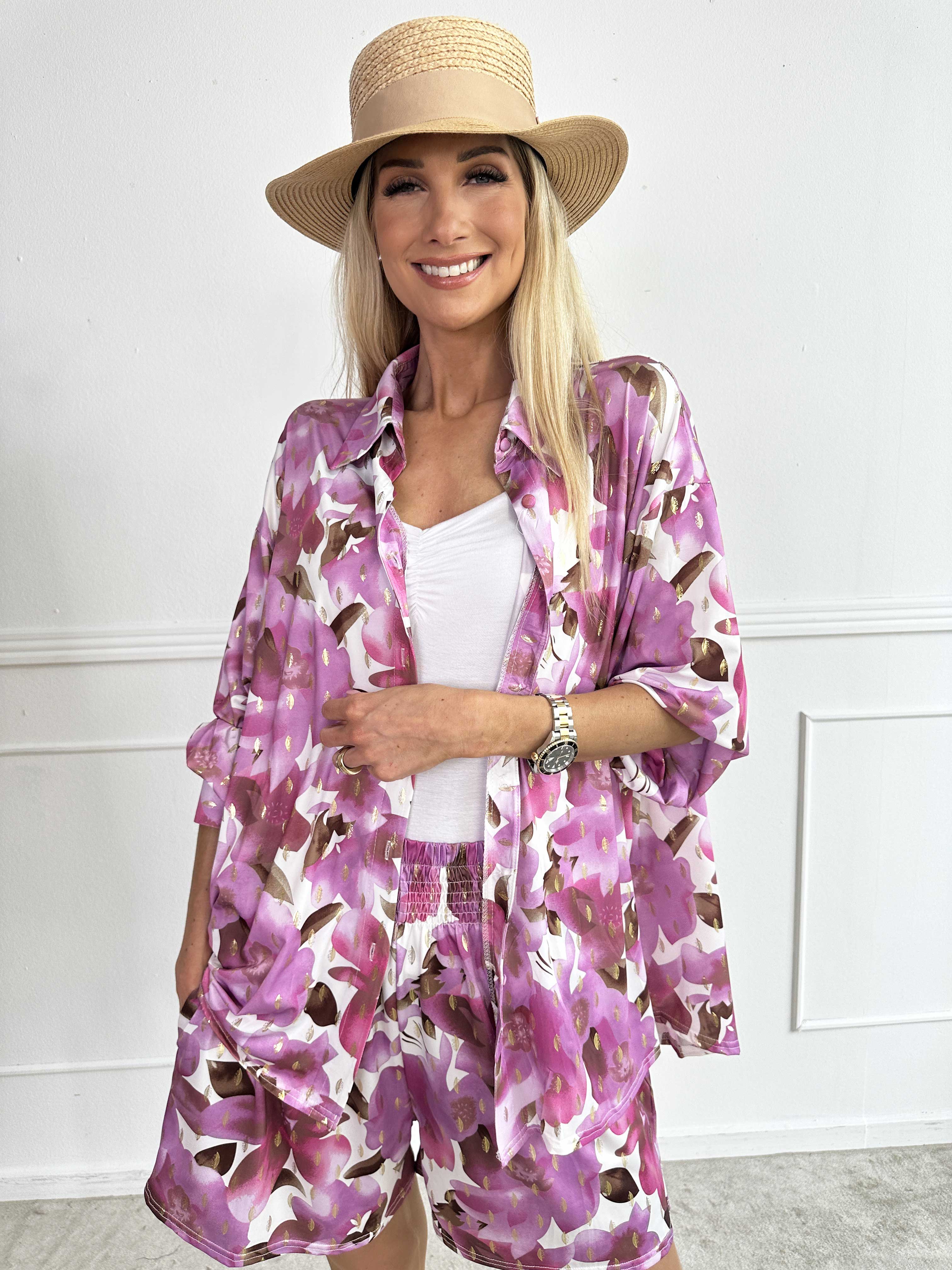 Pamy Sweet Flower - Skjorte i elastisk blomstret stof